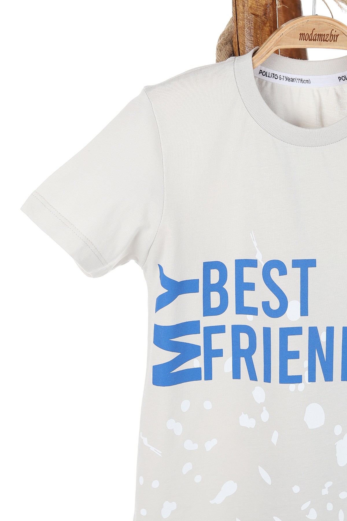 Gri (6-9 Yaş) My Best Frıend Baskılı Kot Şortlu Erkek Çocuk Takım 164616