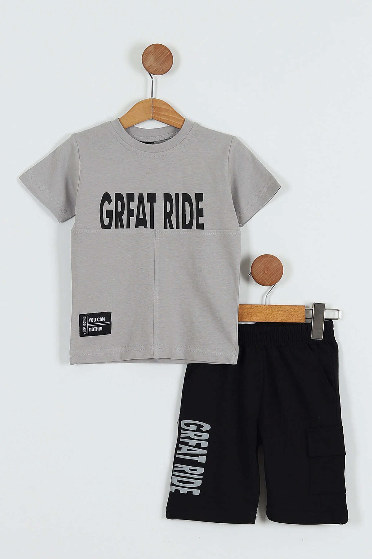 Gri (7-10 Yaş) Great RIde Baskılı Şortlu Erkek Çocuk Takım 253694