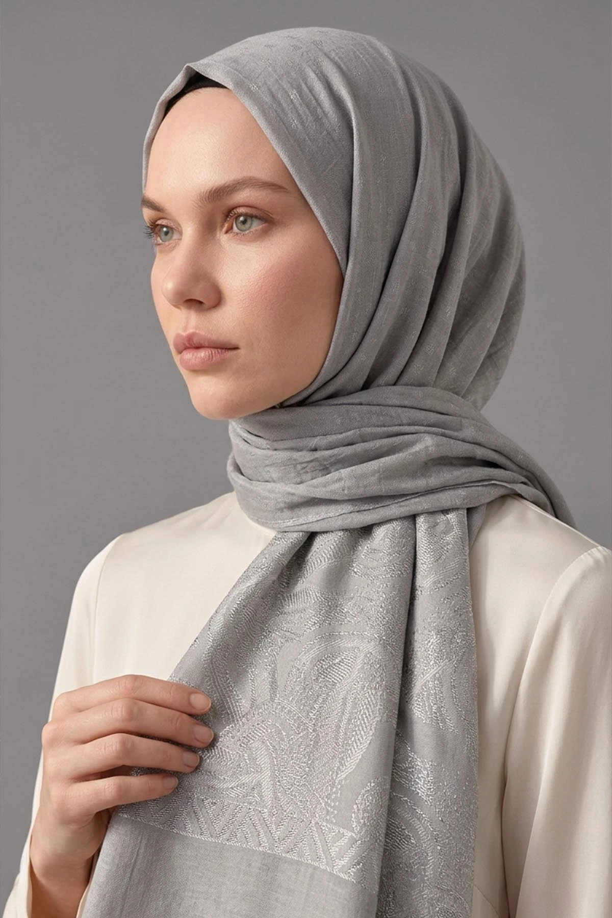Gri 70x180 Cm Elara Premium Jakarlı Pamuk Şal 494282