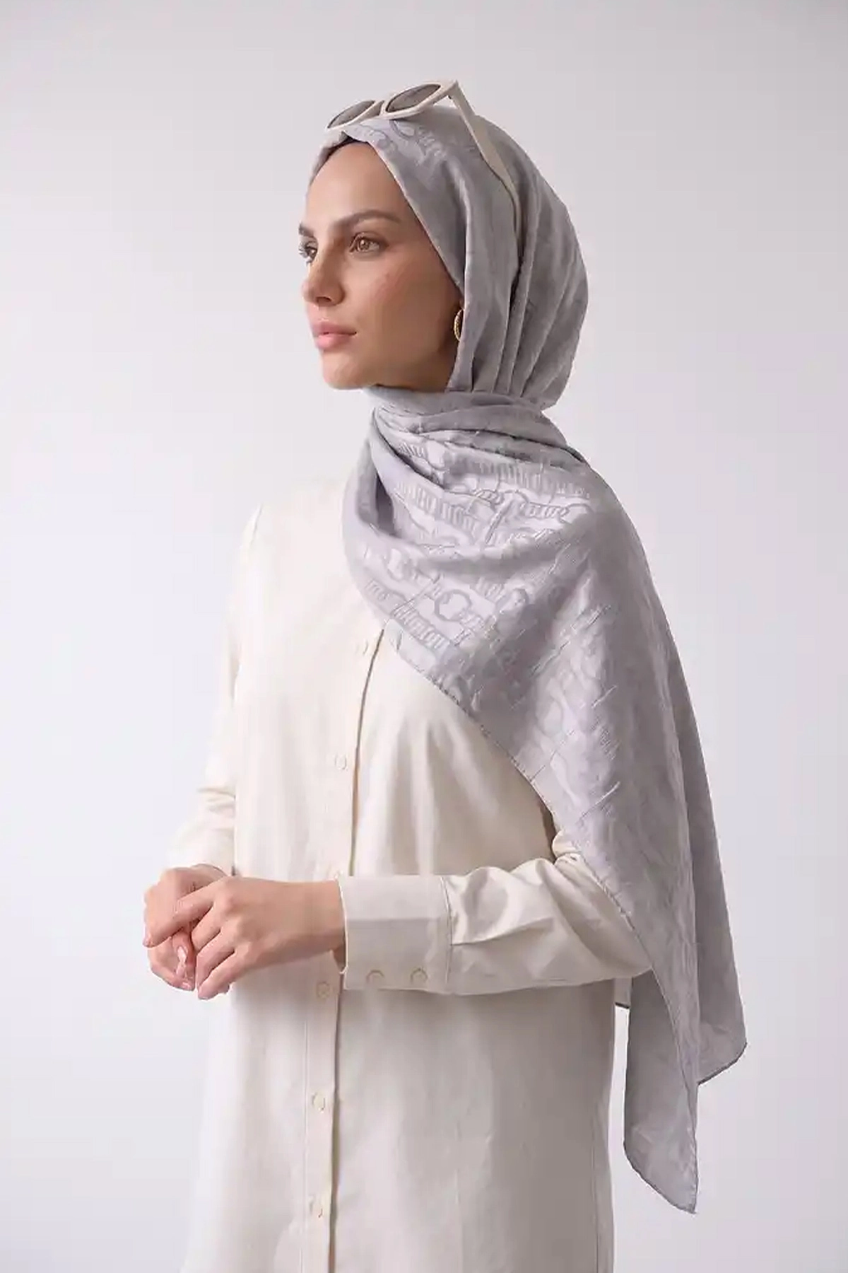 Gri 70x180 Cm Infinity Premium Pamuk Jakar Şal 481974