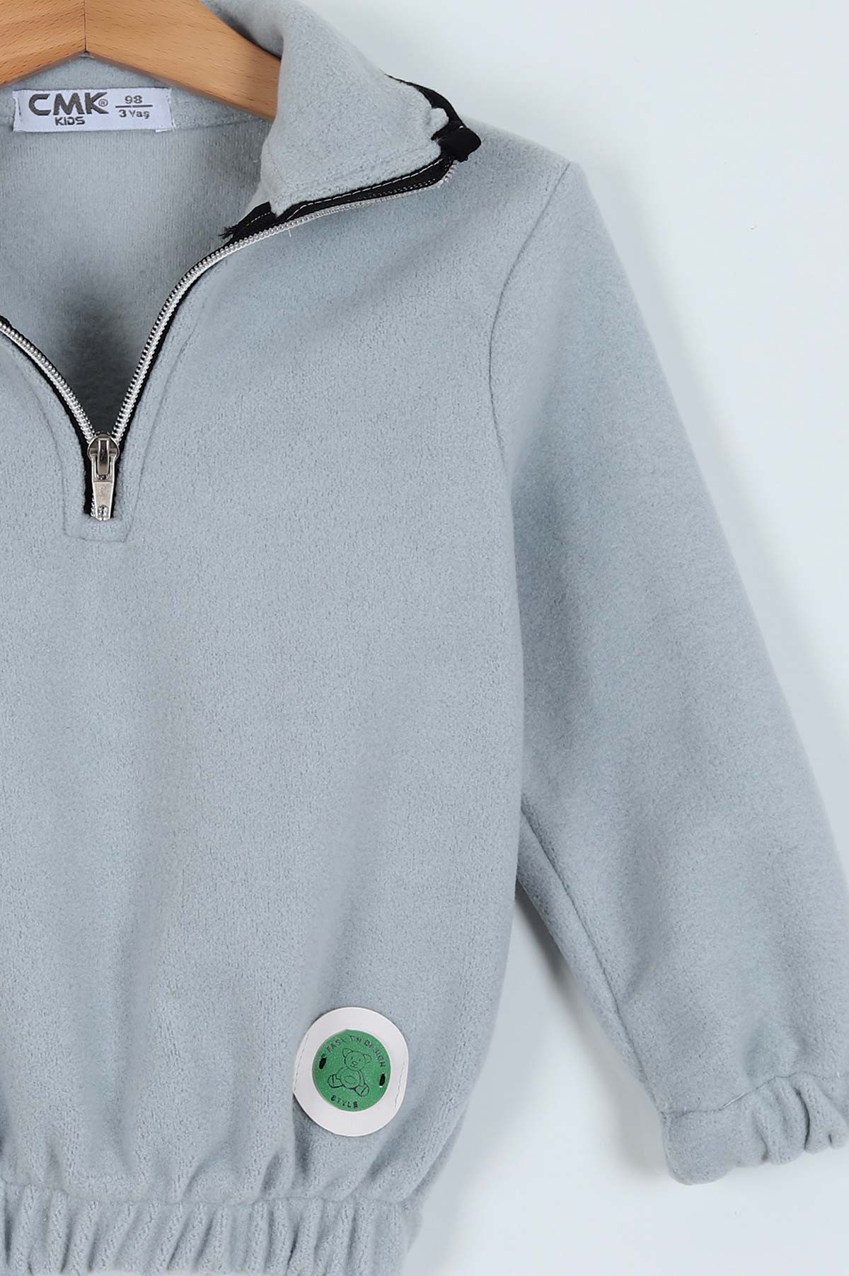 Gri (8-12 Yaş) Bel Lastikli Yarım Fermuarlı Kız Çocuk Sweat 224461