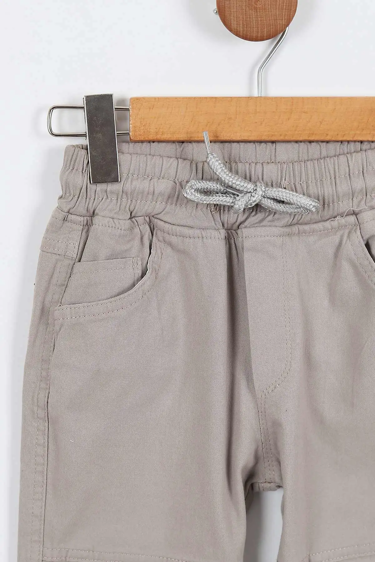 Gri (8-12 Yaş ) Kargo Cepli Paça Lastikli Erkek Çocuk Keten Pantolon 322652