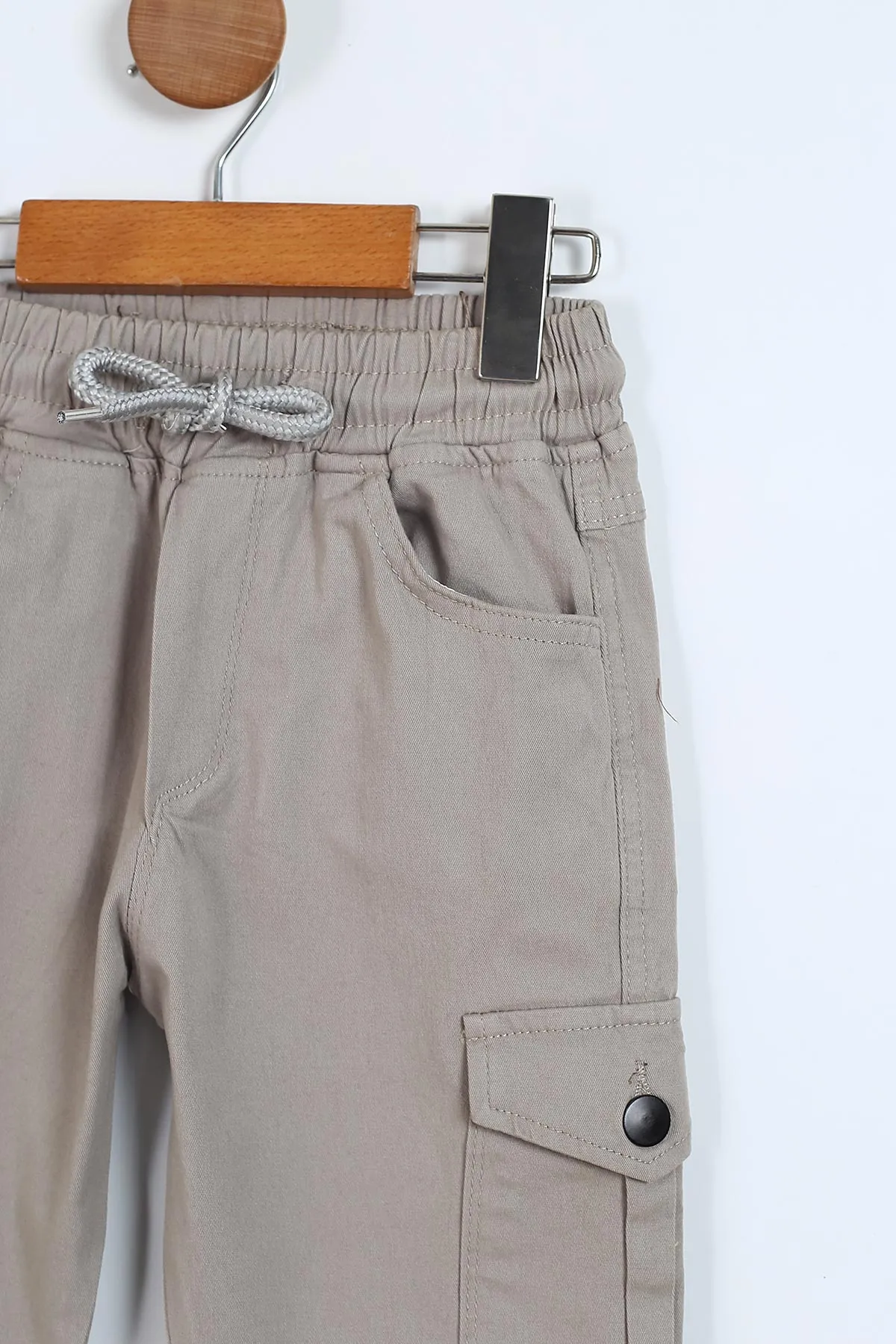 Gri (8-12 Yaş ) Kargo Cepli Paça Lastikli Erkek Çocuk Keten Pantolon 328634