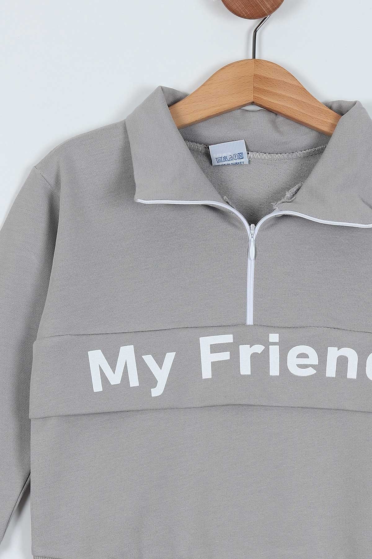 Gri (8-12 Yaş) My Friends Baskılı Fermuarlı İki İp Erkek Çocuk Takım 219732
