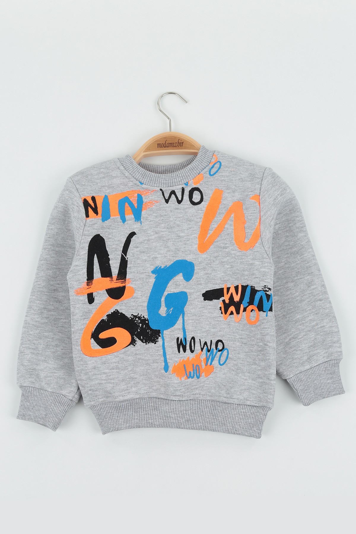 Gri (8-12 Yaş) Wowo Wın Baskılı Üç İp Şardonlu Erkek Çocuk Sweat Polar 135253
