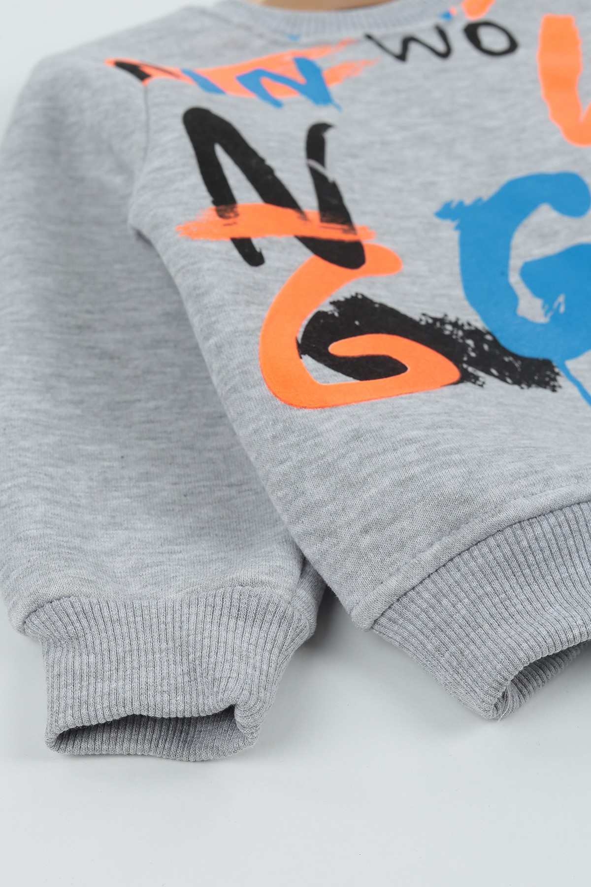 Gri (8-12 Yaş) Wowo Wın Baskılı Üç İp Şardonlu Erkek Çocuk Sweat Polar 135253