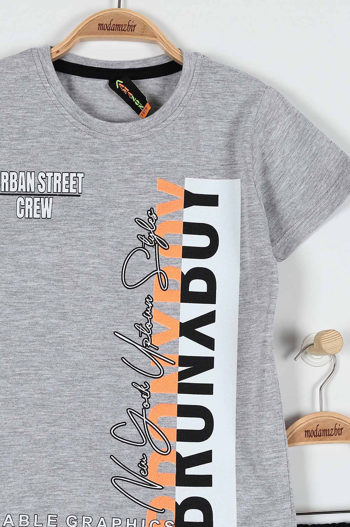 Gri (9-12 Yaş) Bronxboy Baskılı Belden Bağlamalı Erkek Çocuk Takım 183042