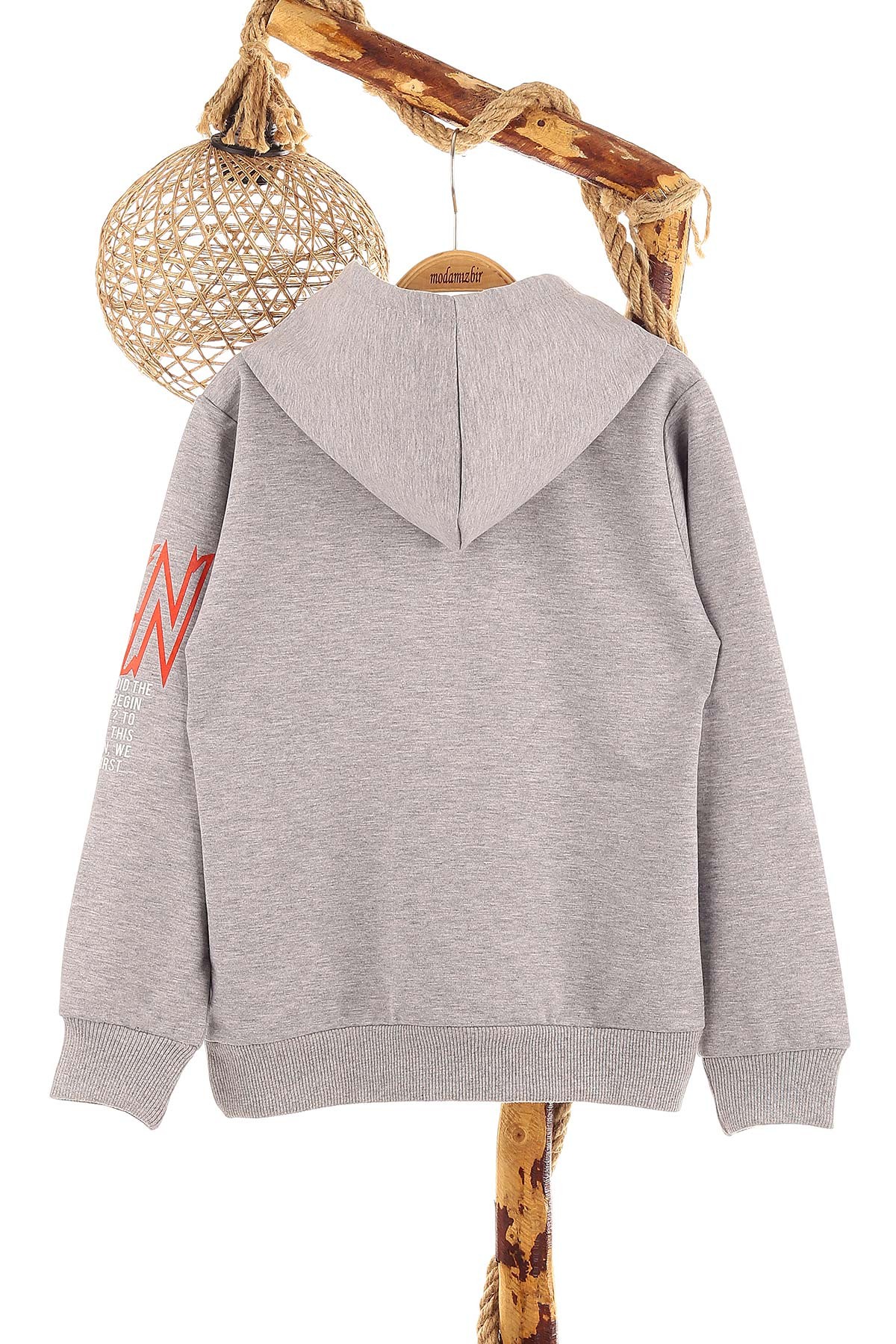 Gri (9-12 Yaş) Gang Baskılı Kapüşonlu Erkek Çocuk Sweat 154281