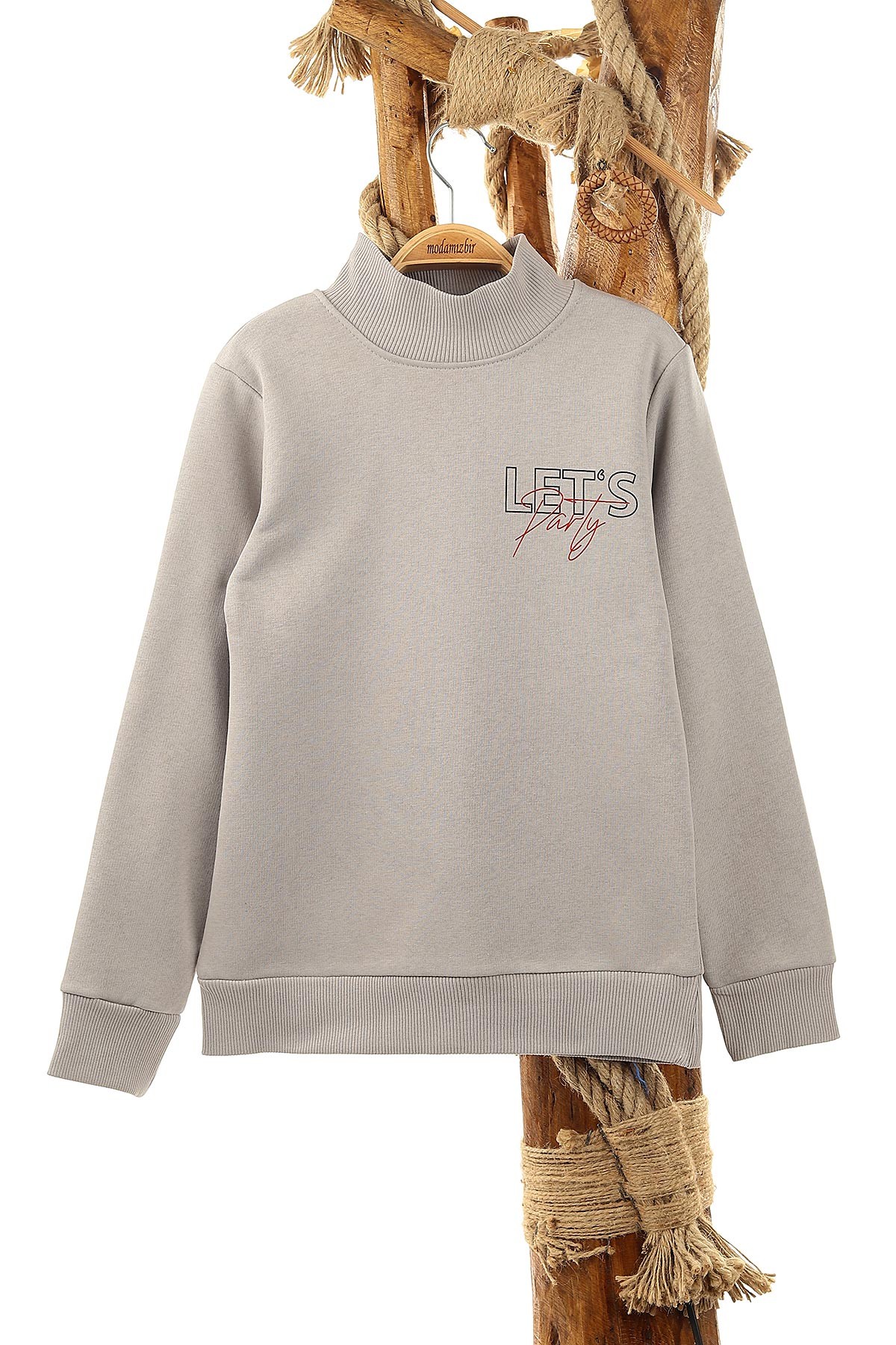 Gri (9-12 Yaş) Let'S Party Baskılı Üç İp Şardonlu Erkek Çocuk Sweat 148951