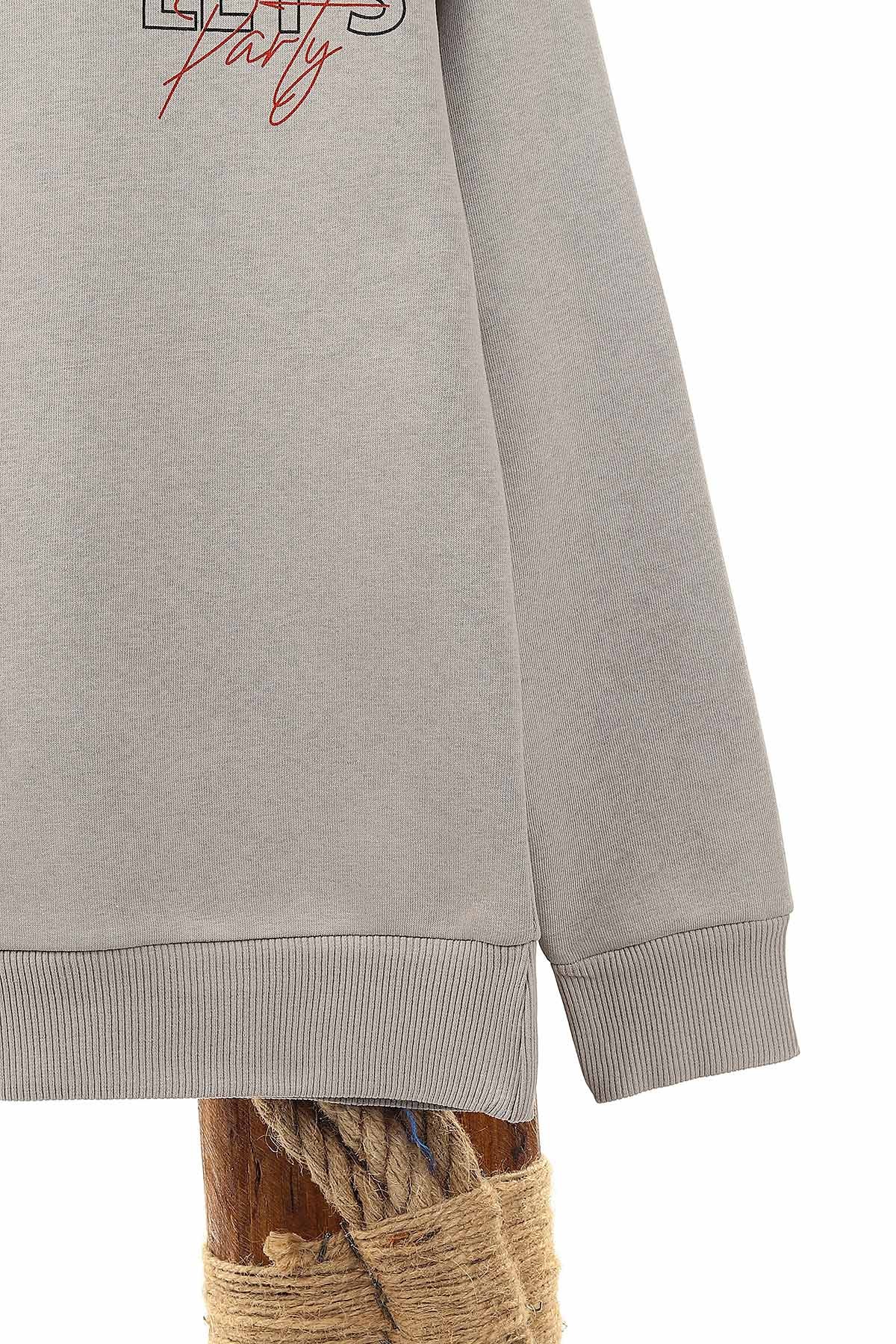 Gri (9-12 Yaş) Let'S Party Baskılı Üç İp Şardonlu Erkek Çocuk Sweat 148951