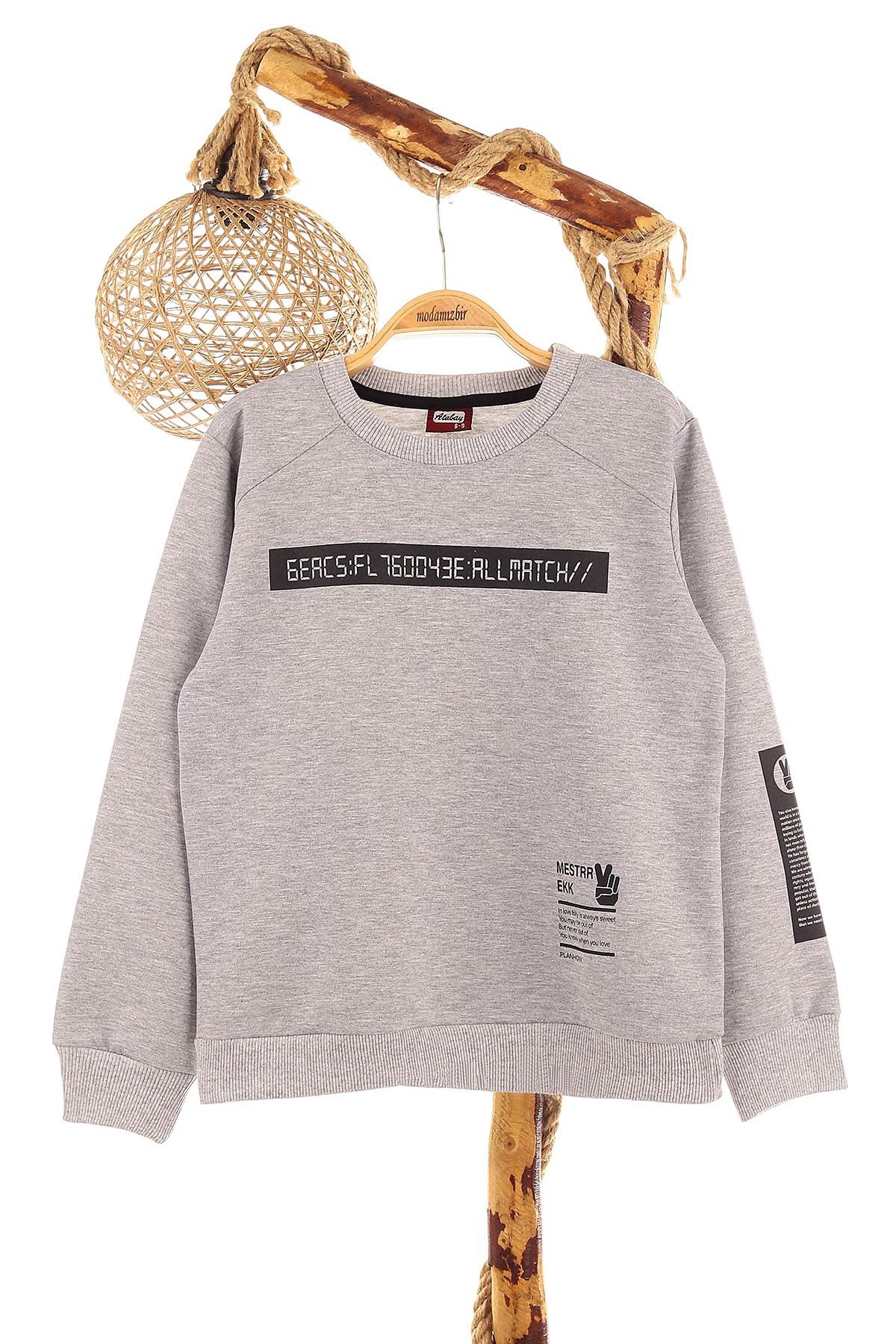 Gri (9-12 Yaş) Mestar Baskılı Erkek Çocuk Sweat 154294