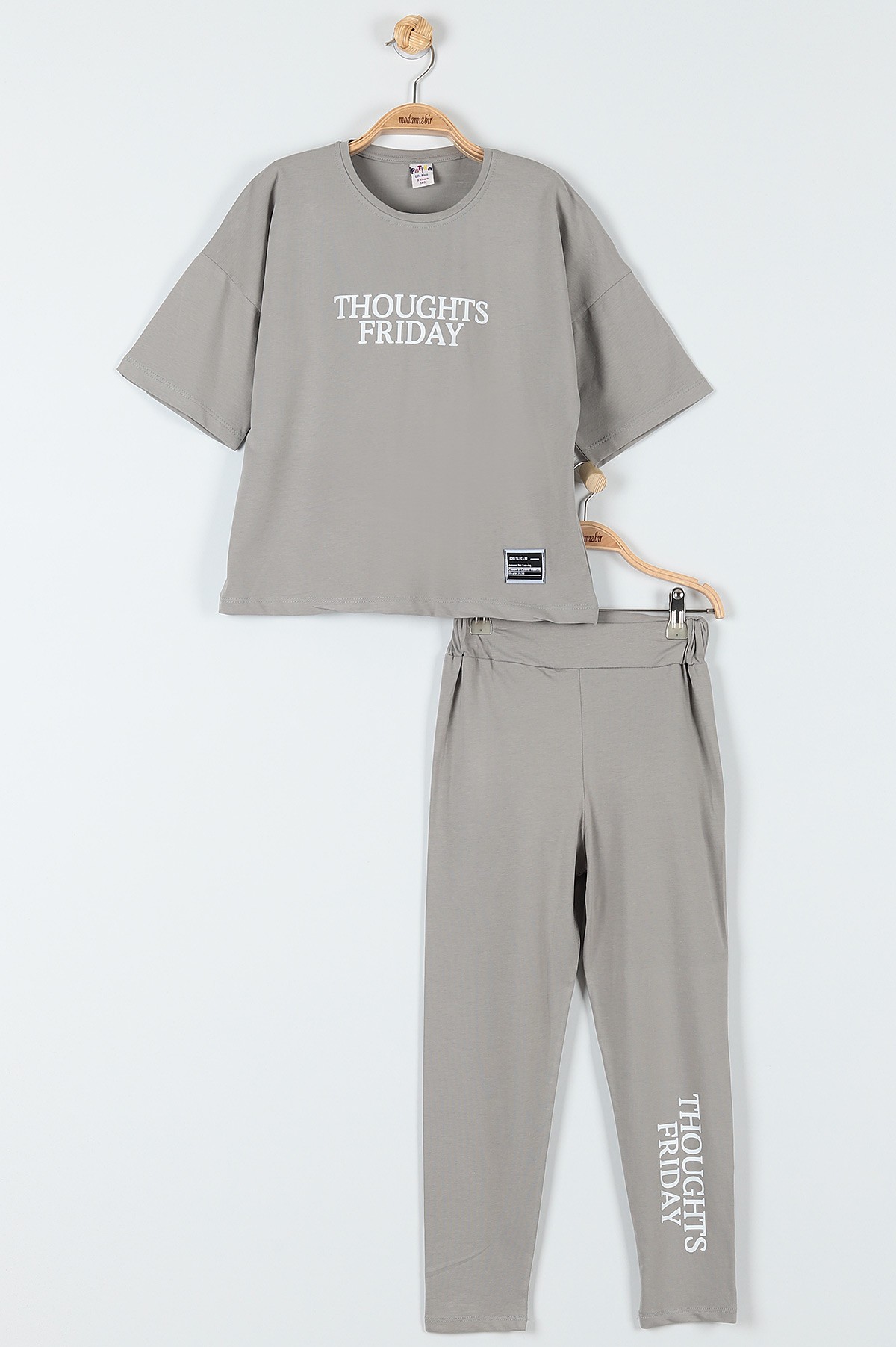 Gri (9-12 Yaş) Thoughts Frıday Baskılı Kız Çocuk Takım 180796