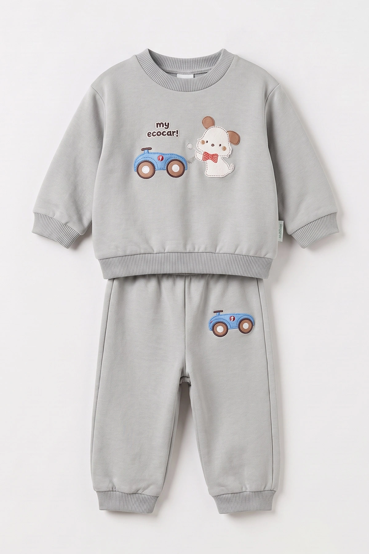 Gri (9-18 Ay) My Eco Car Baskılı İki İp Kız Bebek Takım 495729