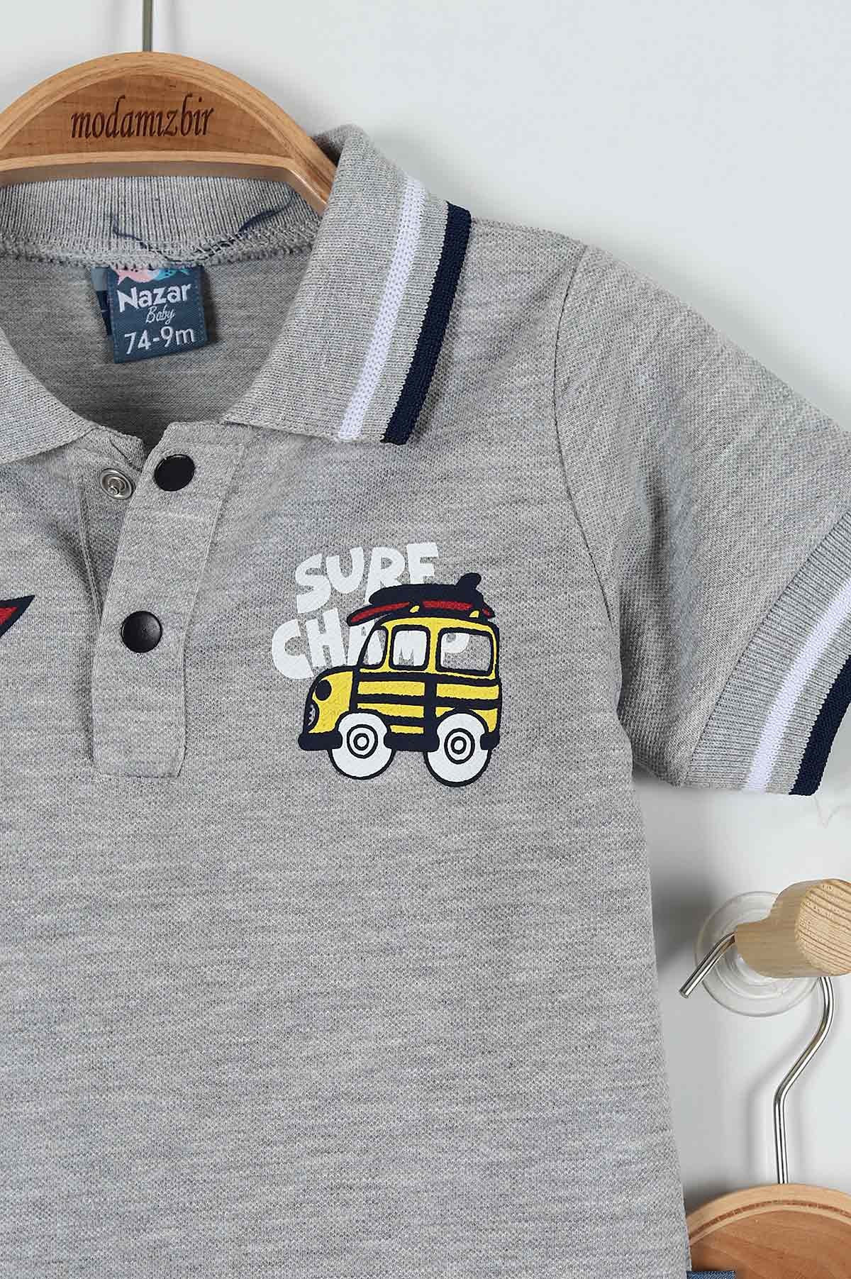 Gri (9-24 Ay) Crew Surf Baskılı Şortlu Erkek Bebe Takım 182591
