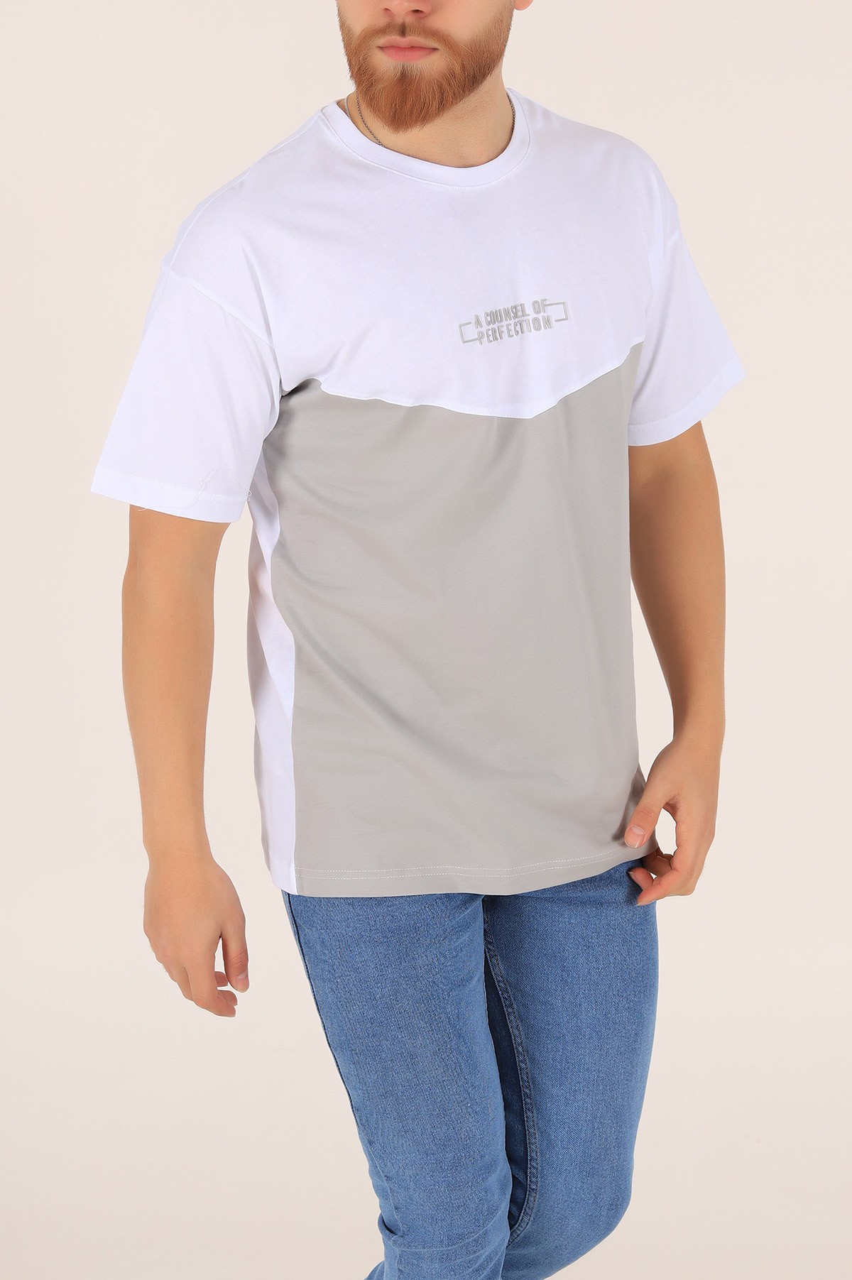Gri A Counsel Of Perfectıon Baskılı Oversize Erkek Tişört 169685