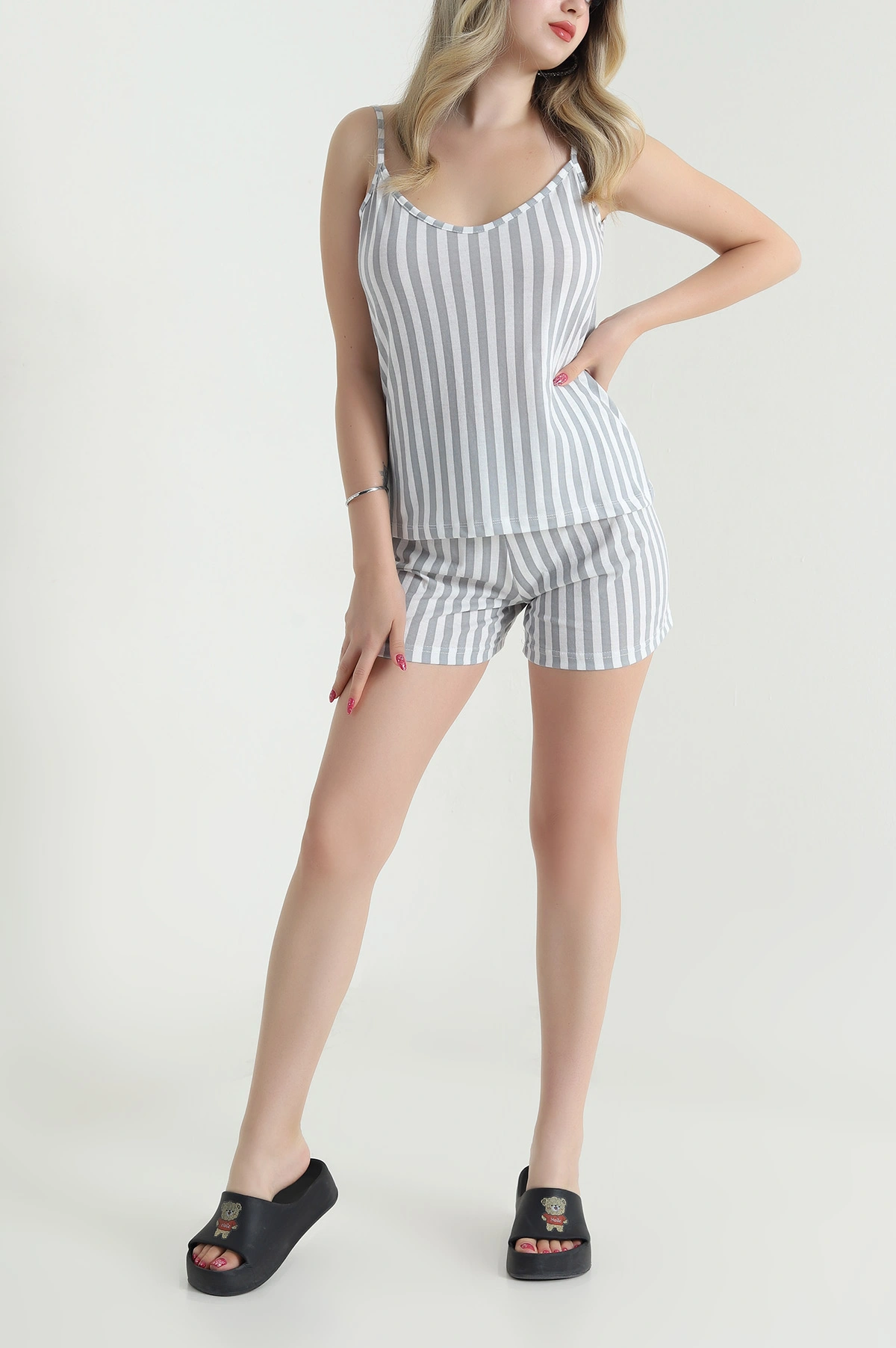 Gri Askılı Süprem Kadın Pijama Takımı 476144