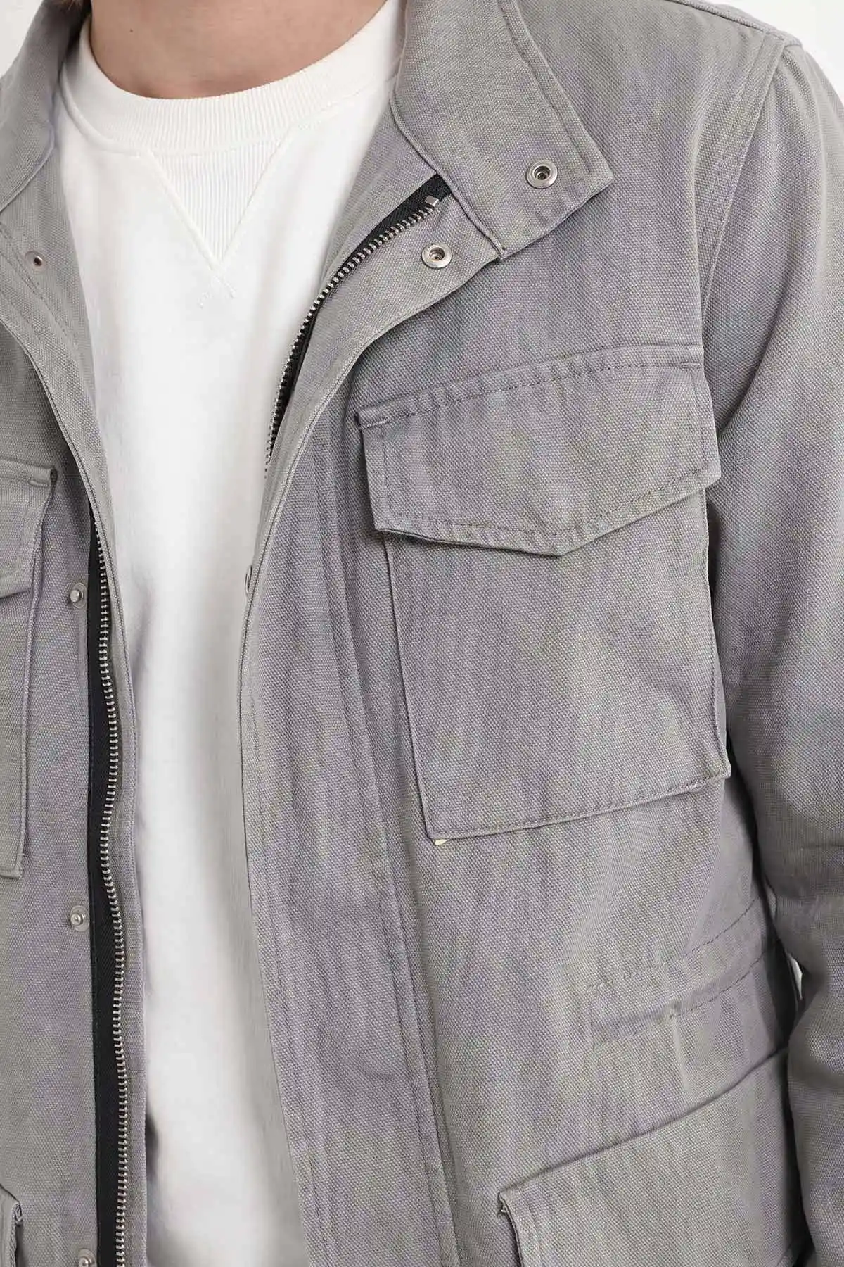 Gri Astarlı Cep Detaylı Fermuarlı Erkek Ceket 490124