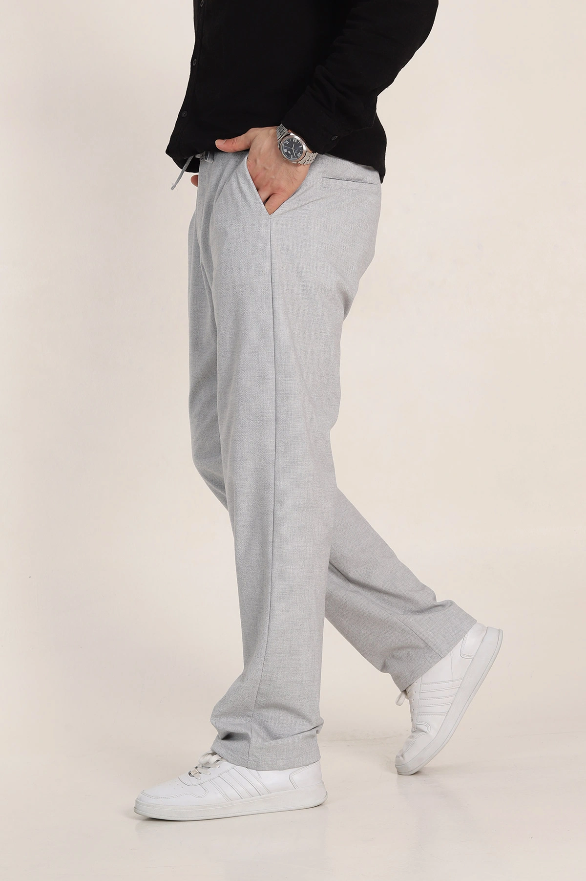 Gri Baggy Bel Arkası Lastikli Gofre Kumaş Erkek Pantolon 349734