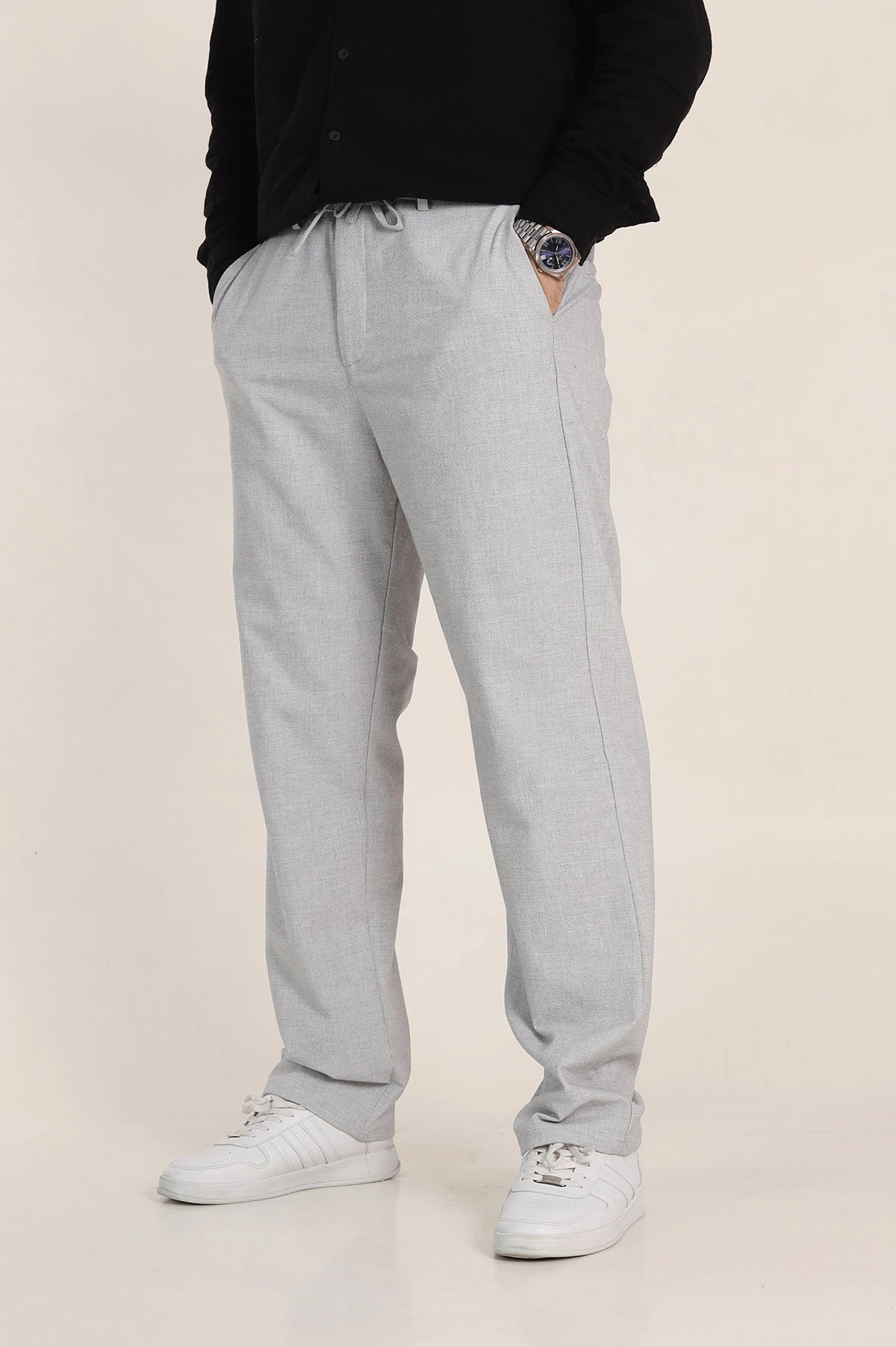 Gri Baggy Bel Arkası Lastikli Gofre Kumaş Erkek Pantolon 349734