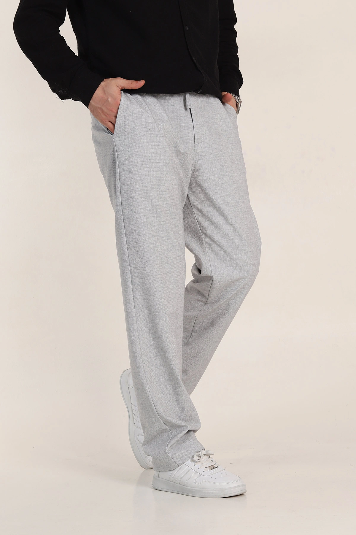 Gri Baggy Bel Arkası Lastikli Gofre Kumaş Erkek Pantolon 349734