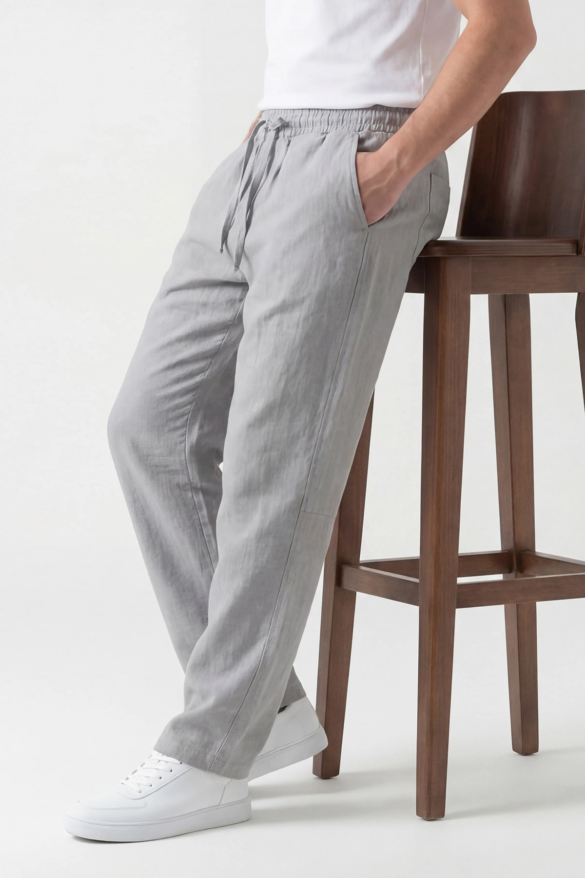 Gri Baggy Belden Bağlamalı Erkek Pantolon 445658