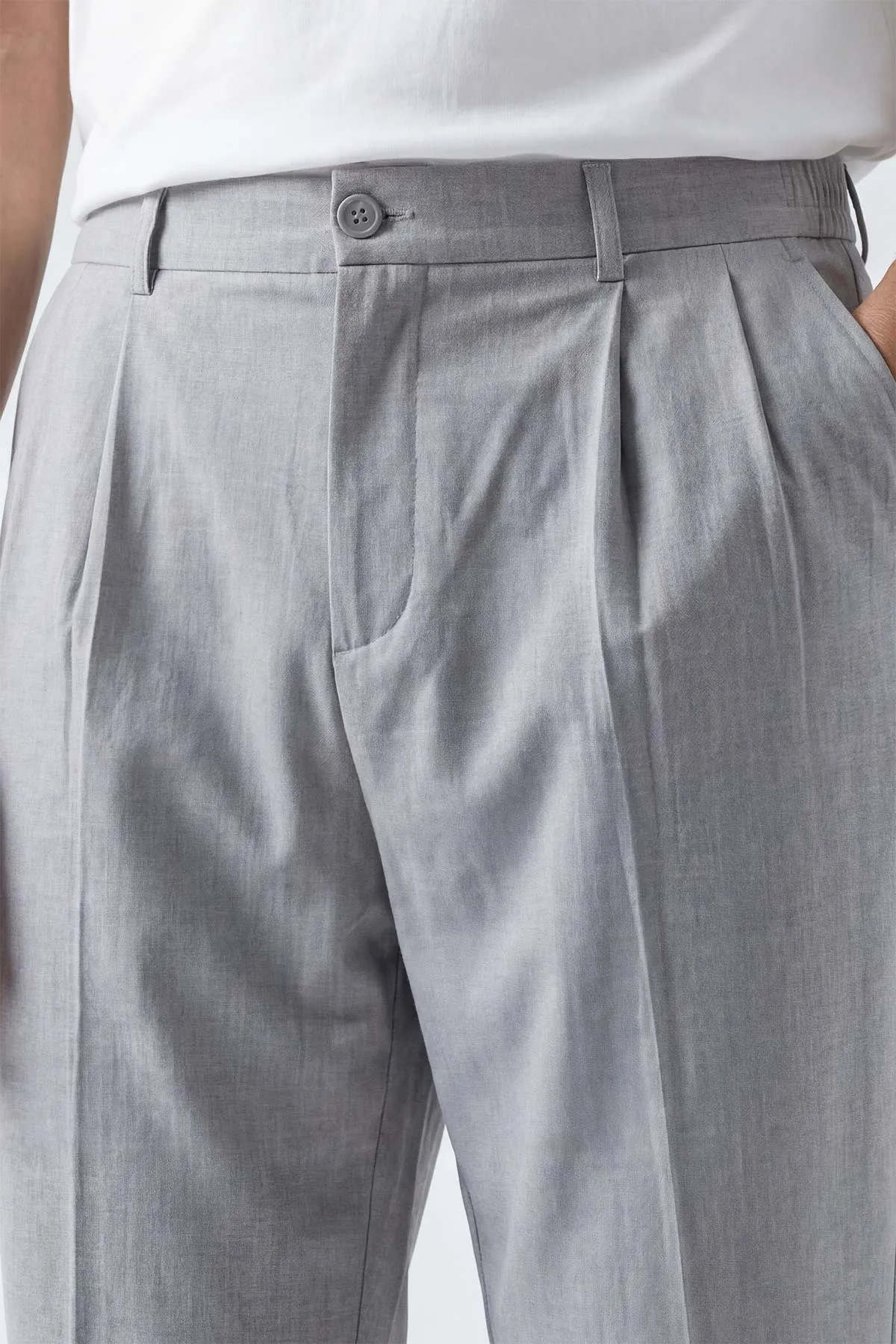 Gri Baggy Çift Pile Detaylı Bel Arkası Lastikli Erkek Kumaş Pantolon 449749