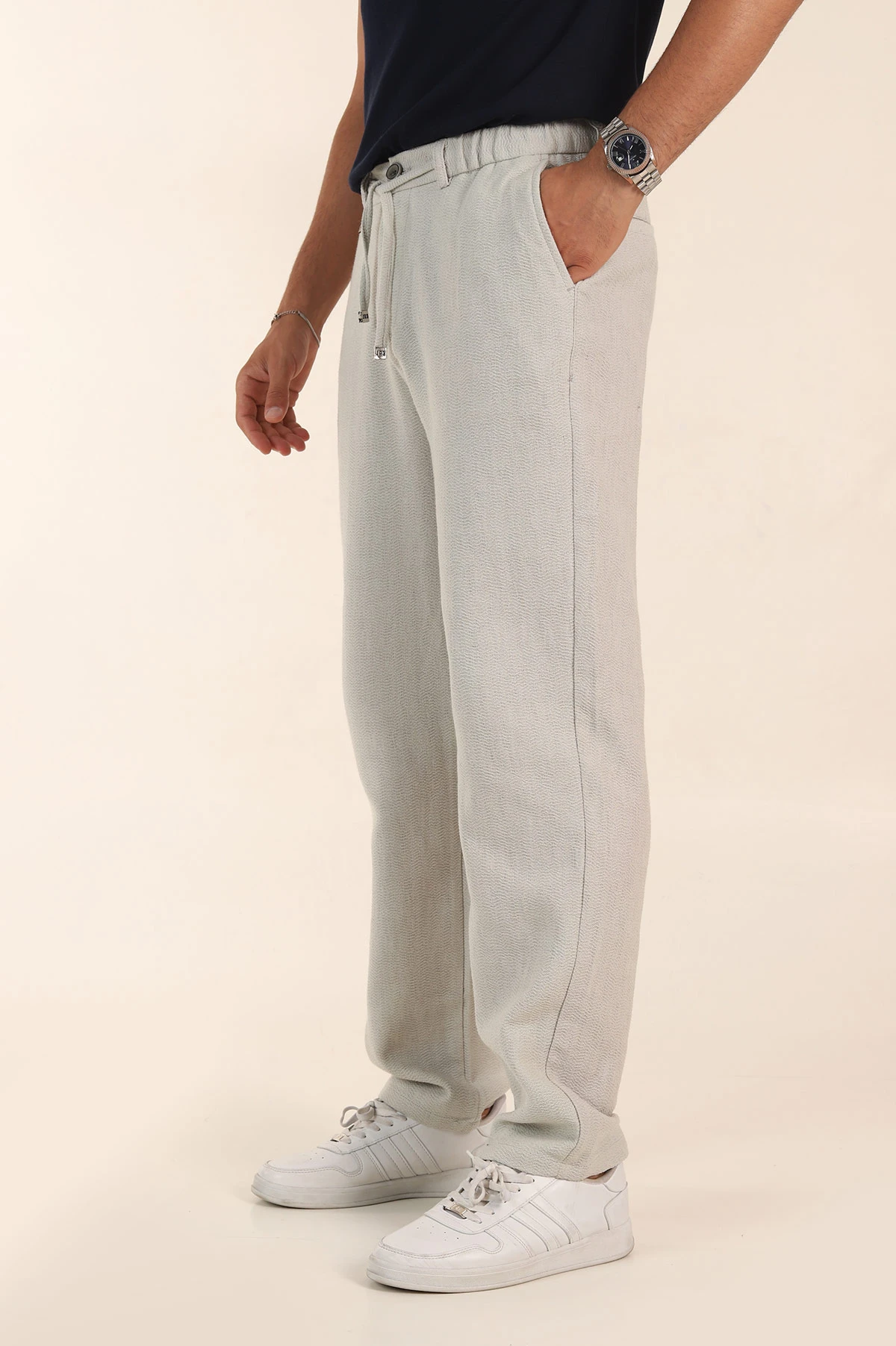 Gri Baggy Dokulu Bel Arkası Lastikli Erkek Pantolon 380910