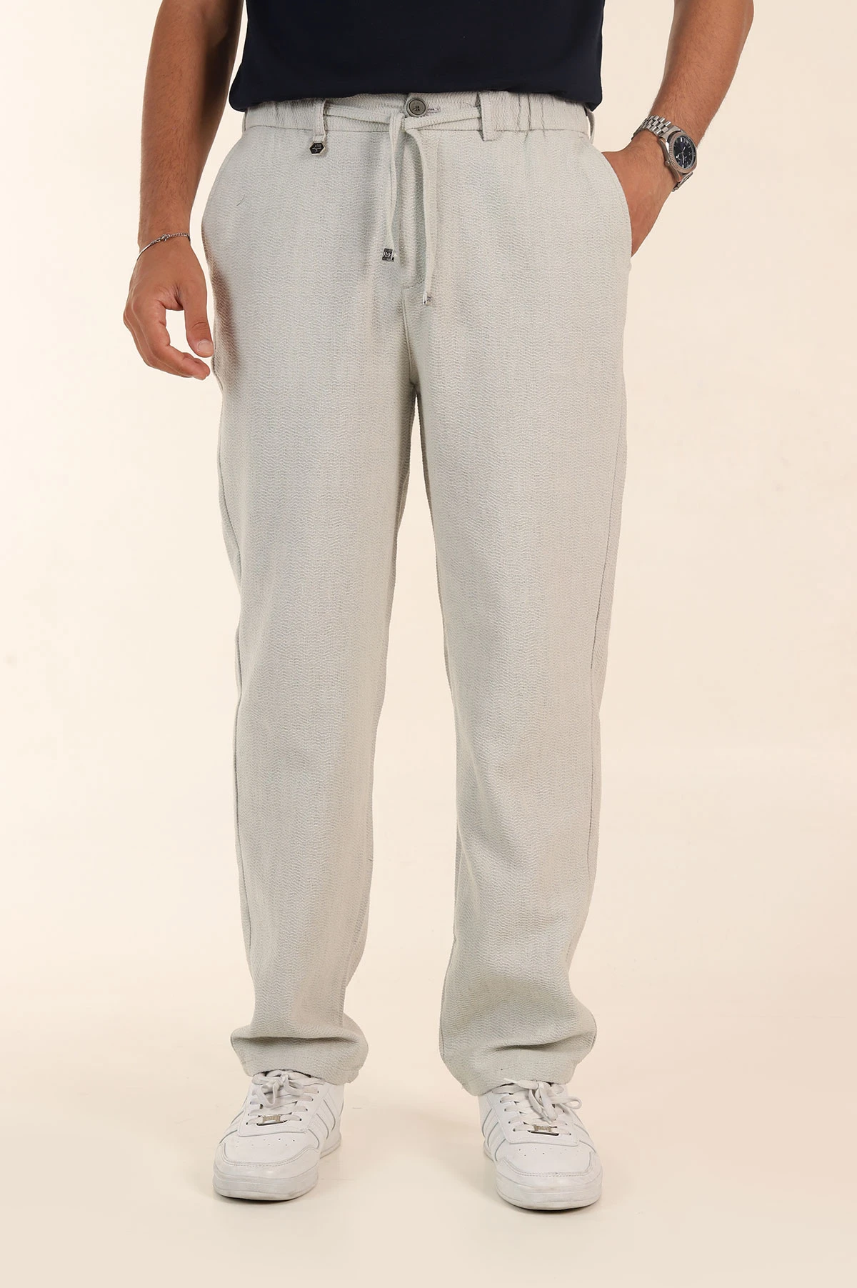 Gri Baggy Dokulu Bel Arkası Lastikli Erkek Pantolon 380910