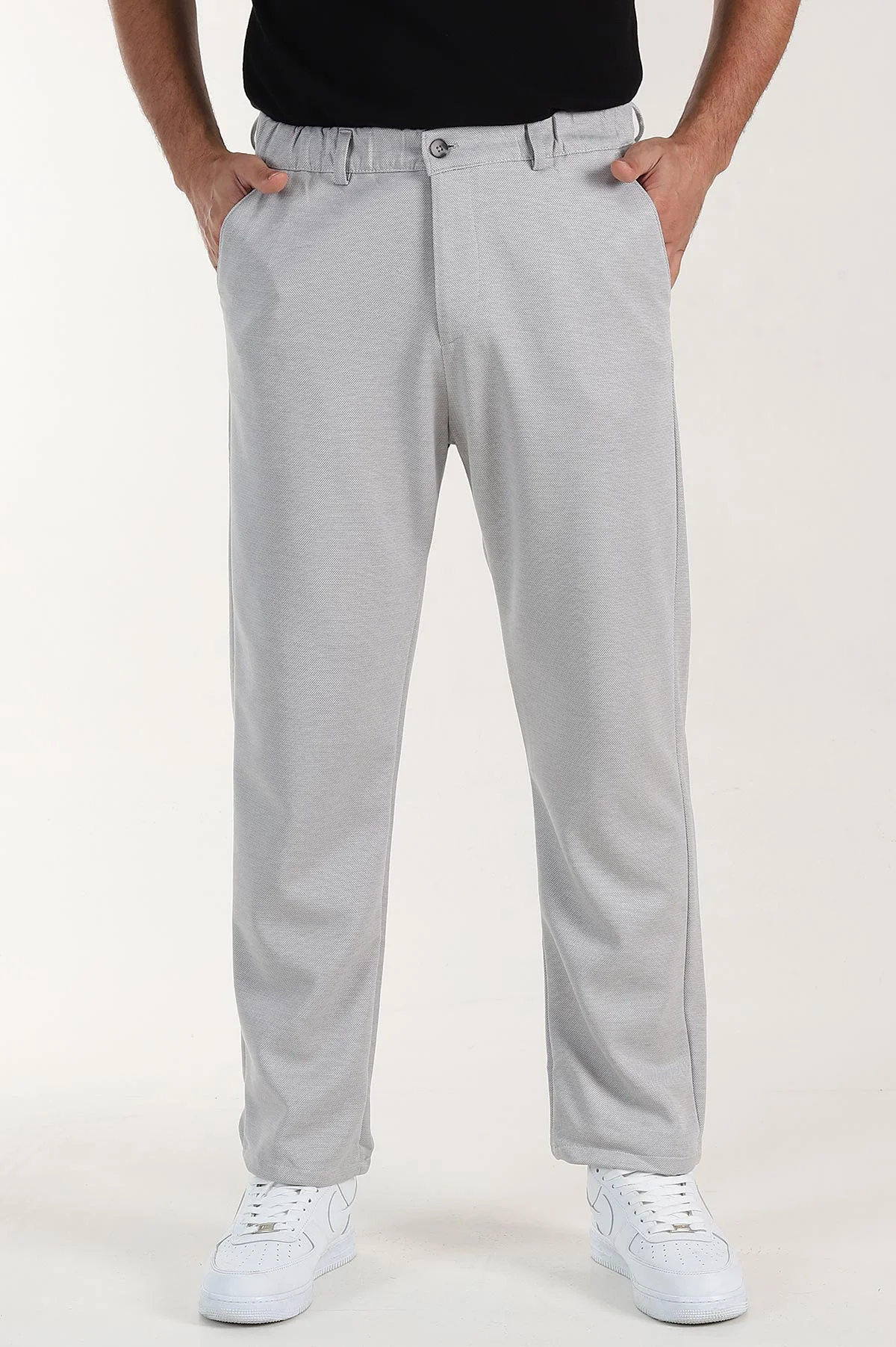Gri Baggy Dokulu Bel Arkası Lastikli Erkek Pantolon 397936