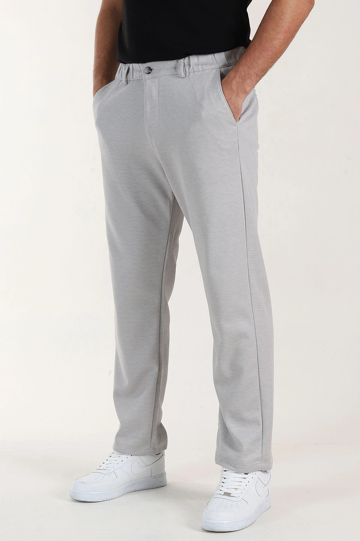 Gri Baggy Dokulu Bel Arkası Lastikli Erkek Pantolon 397936