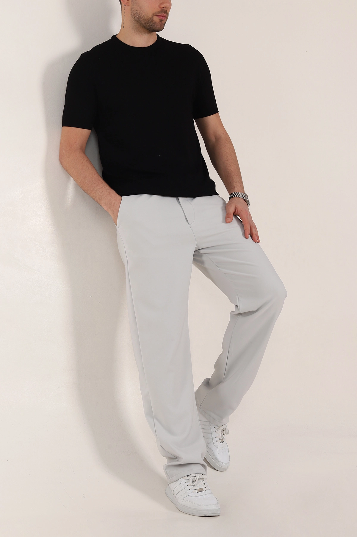 Gri Baggy Double Kumaş Bel Lastikli Erkek Pantolon 351861