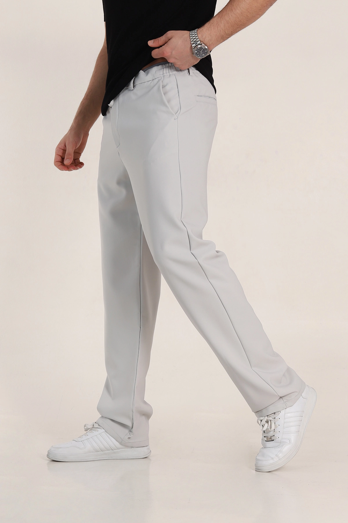 Gri Baggy Double Kumaş Bel Lastikli Erkek Pantolon 351861