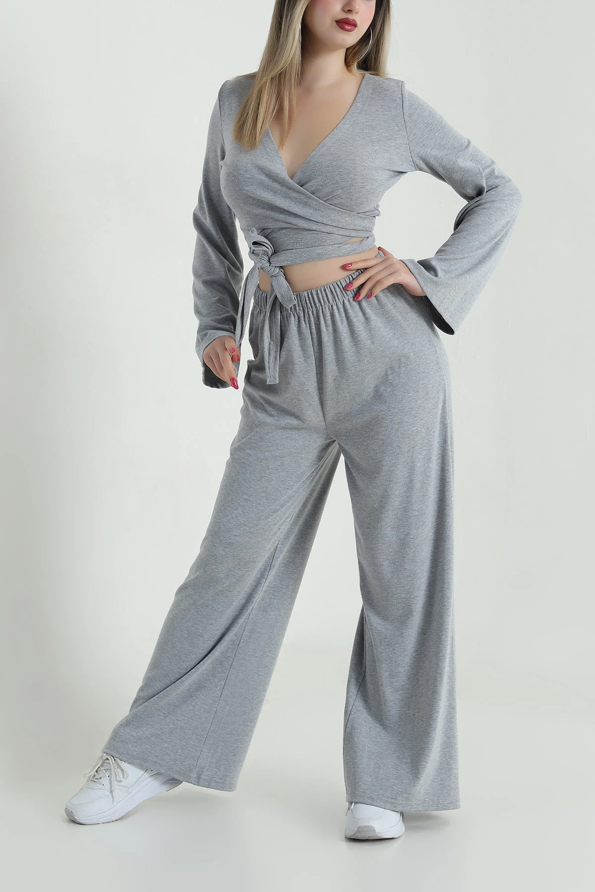 Gri Bağlamalı Bluz Pantolon Kadın Buzzy İkil Takım 491638