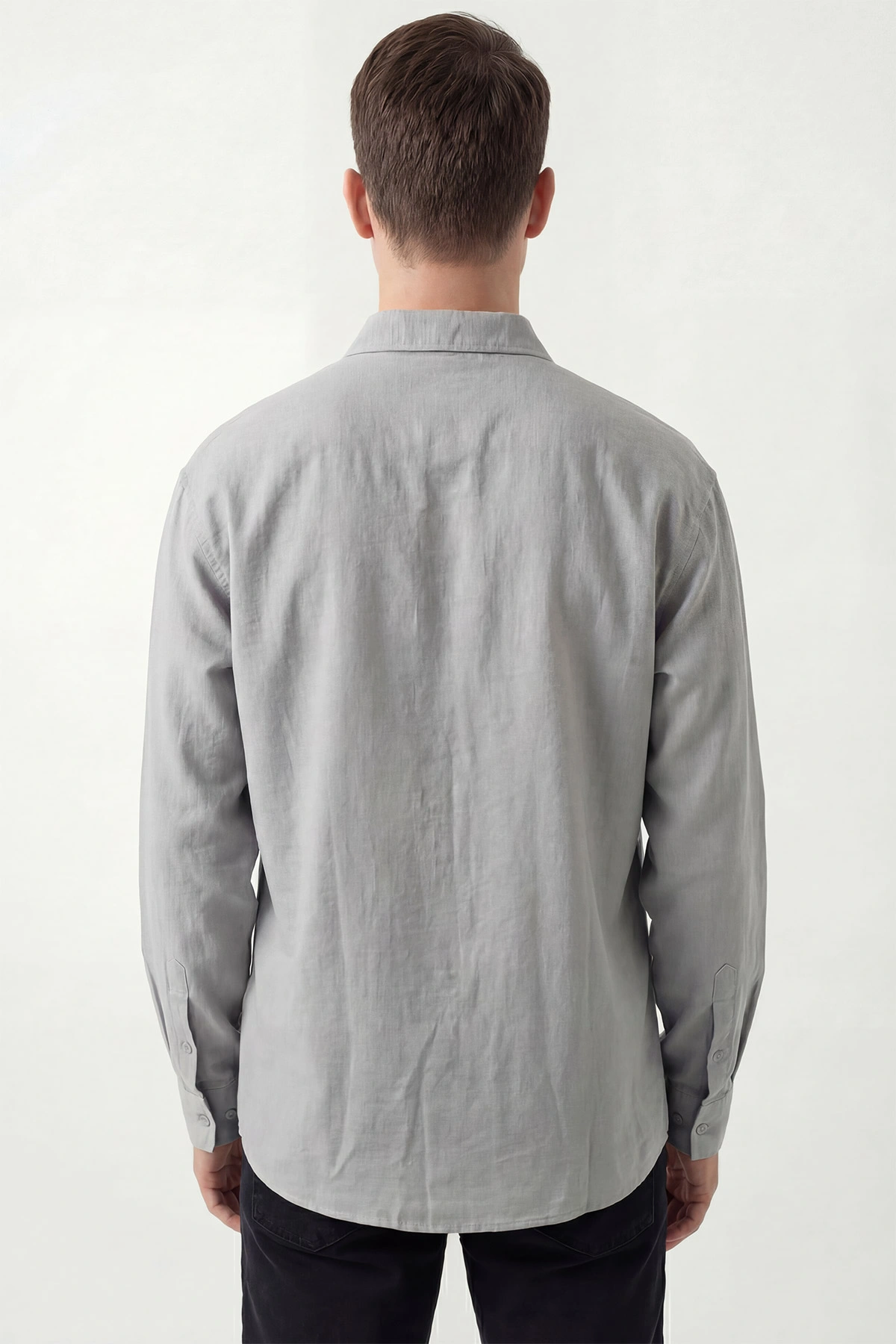Gri Bambu Keten Oversize Erkek Gömlek 449841