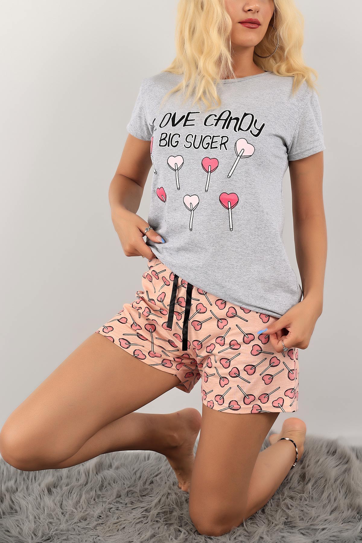 Gri Baskılı Bayan Pijama Takımı 125332