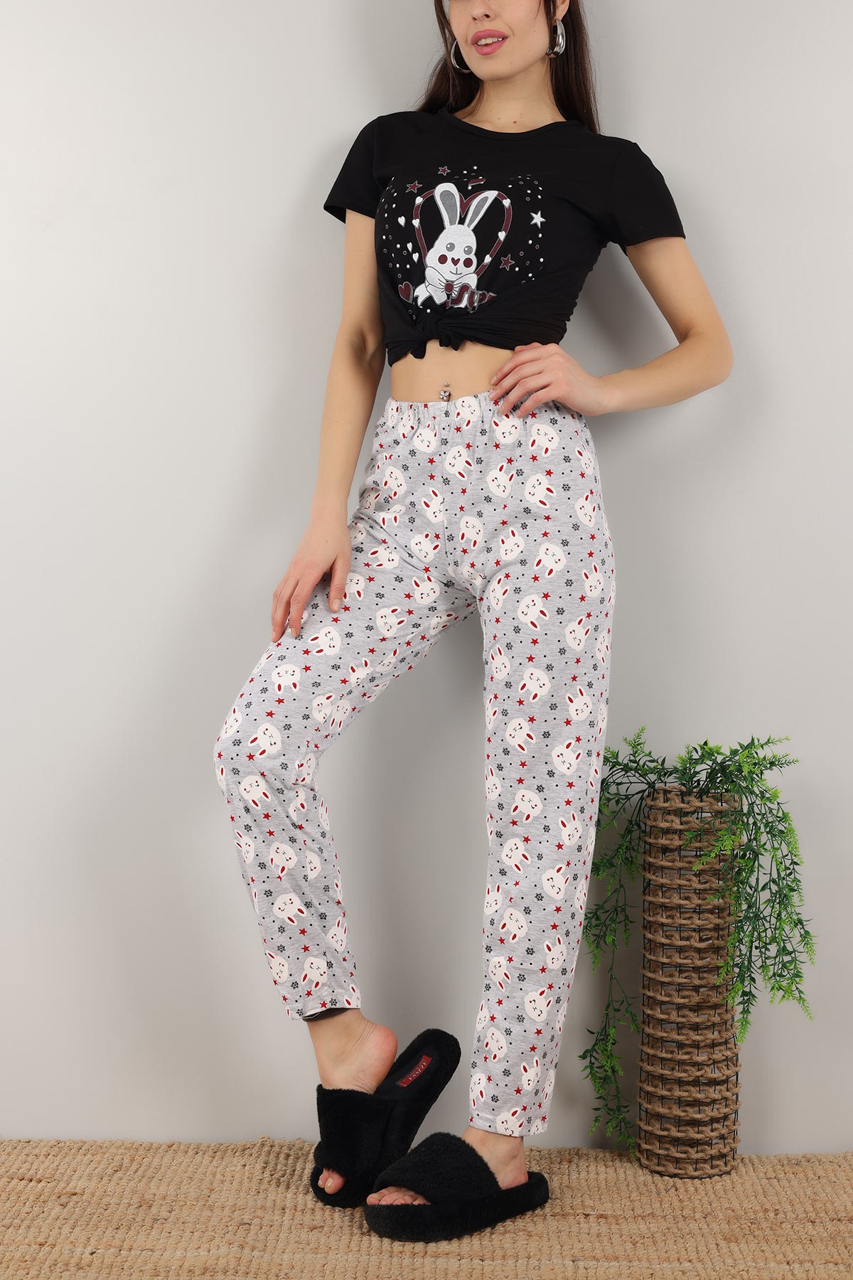 Gri Baskılı Bayan Pijama Takımı 155543