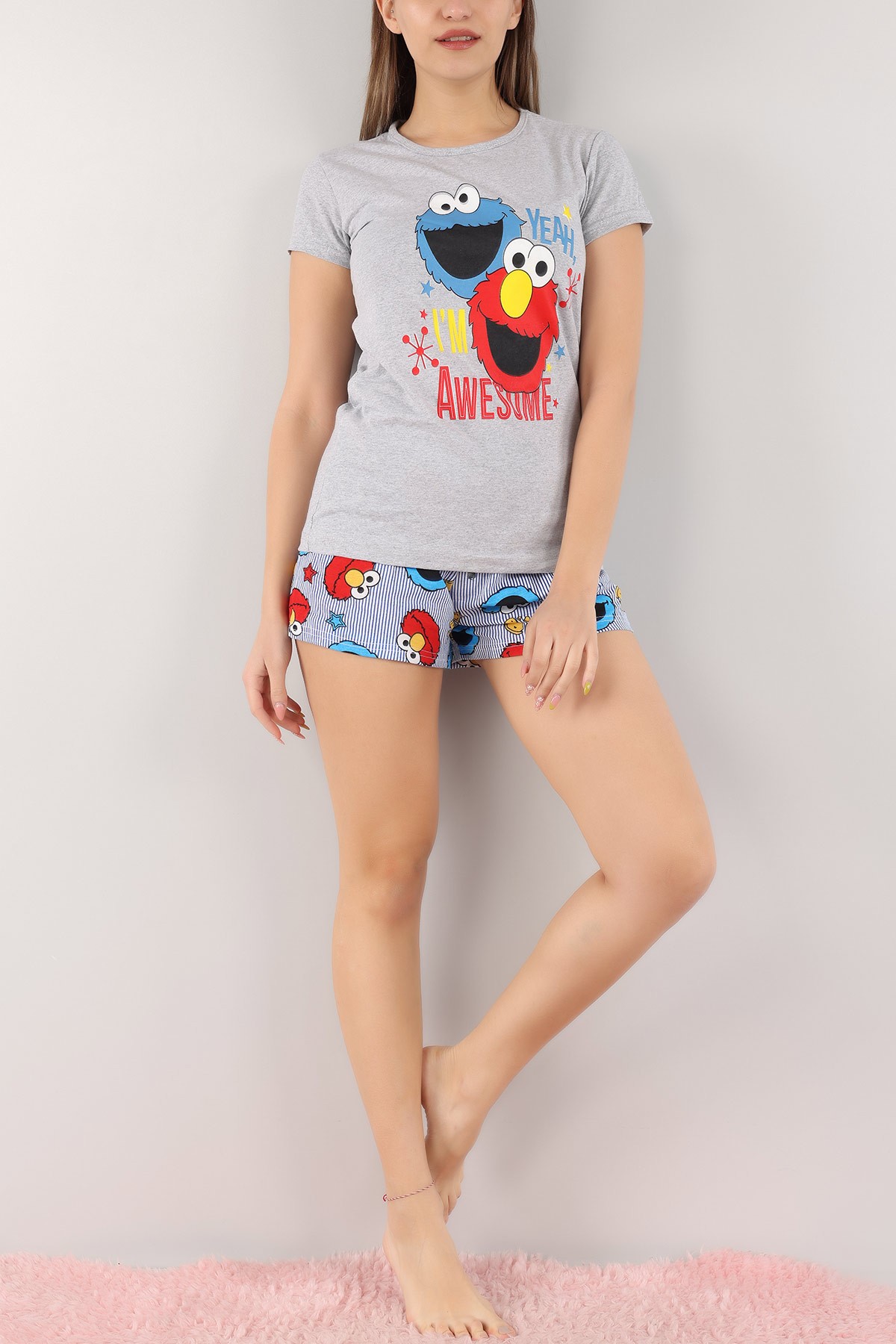 Gri Baskılı Bayan Pijama Takımı 170448