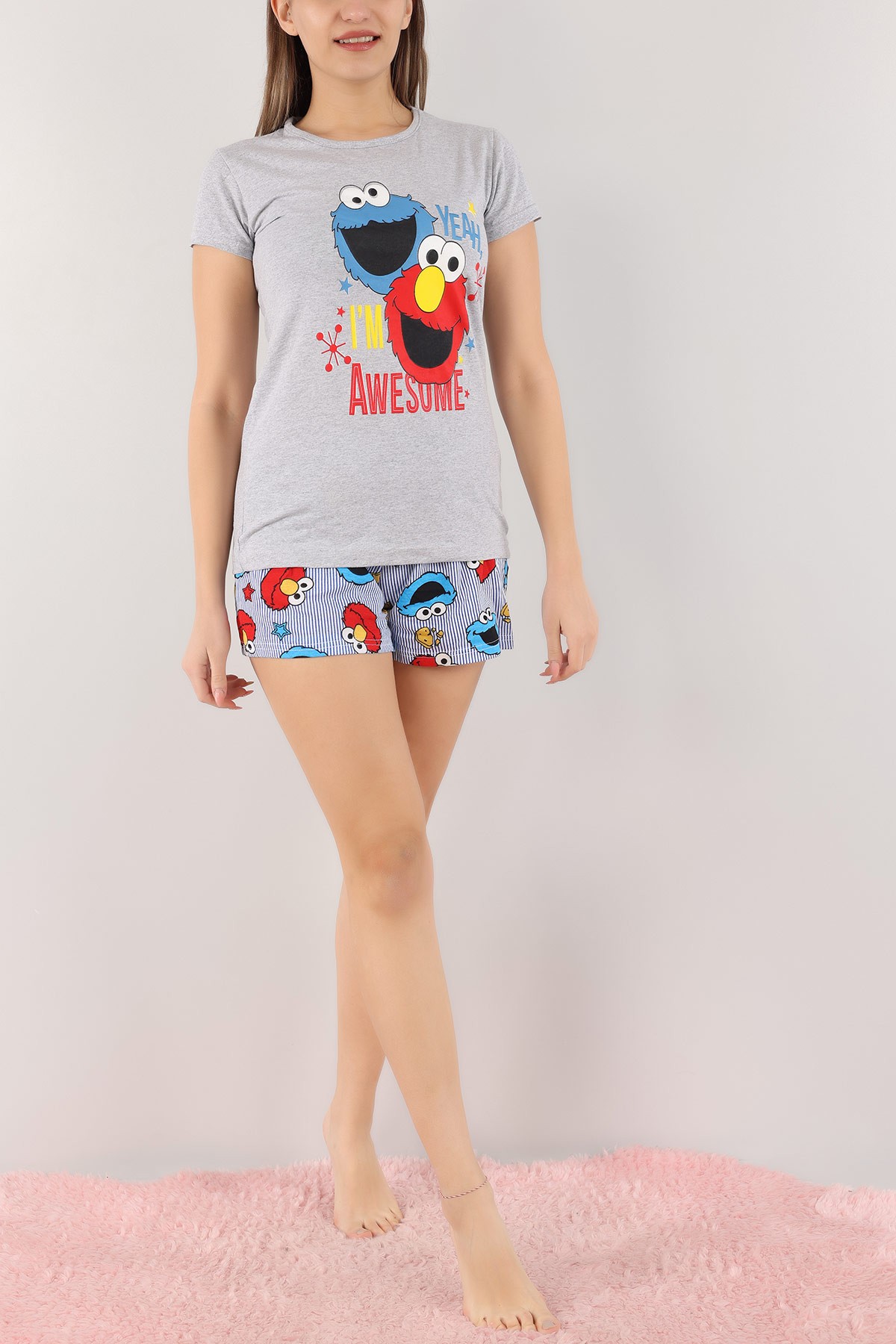 Gri Baskılı Bayan Pijama Takımı 170448