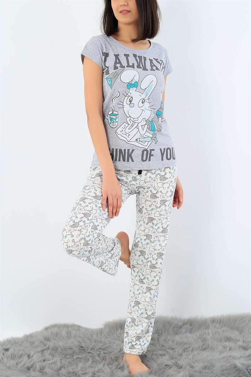 Gri Baskılı Bayan Pijama Takımı 32120