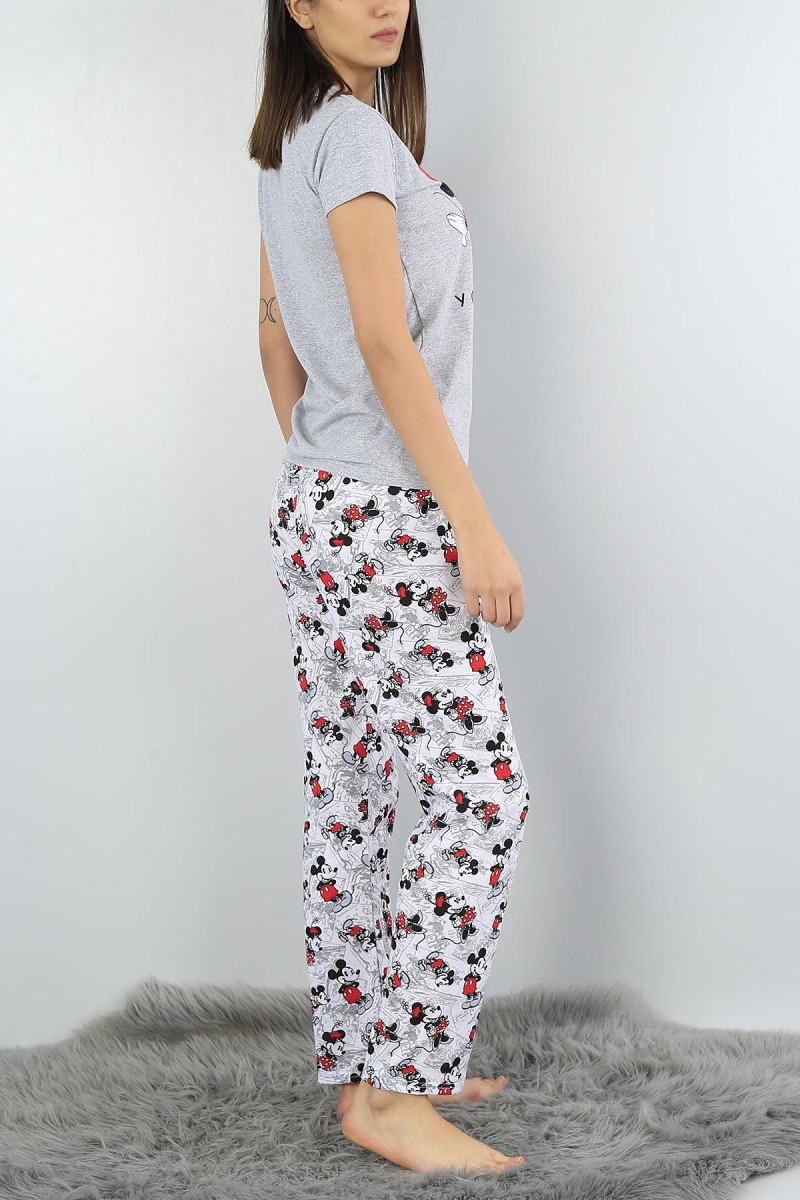 Gri Baskılı Bayan Pijama Takımı 52165