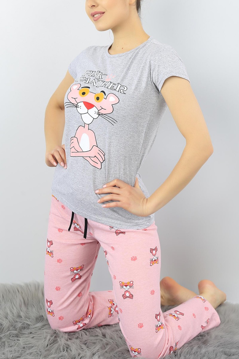 Gri Baskılı Bayan Pijama Takımı 52214