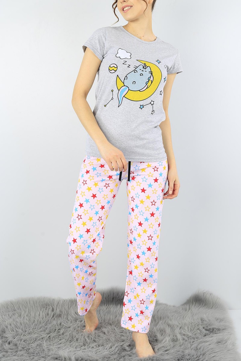 Gri Baskılı Bayan Pijama Takımı 52277