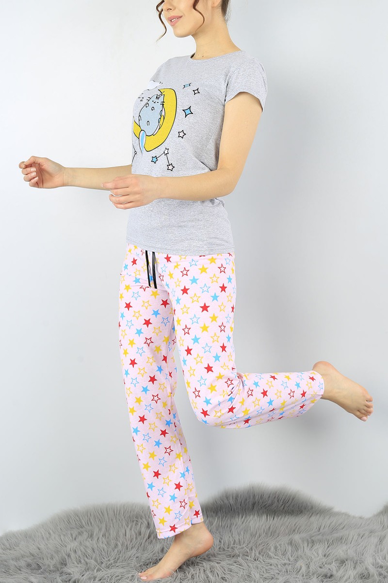 Gri Baskılı Bayan Pijama Takımı 52277
