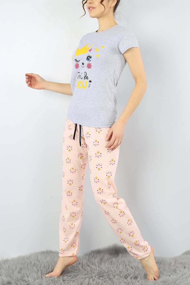 Gri Baskılı Bayan Pijama Takımı 52281