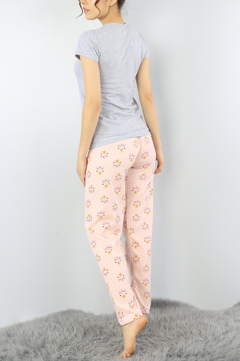 Gri Baskılı Bayan Pijama Takımı 52281