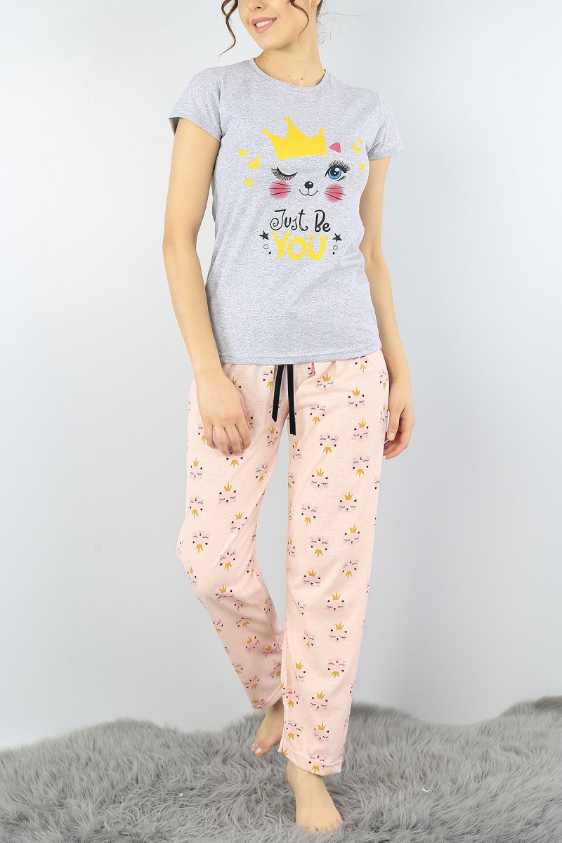 Gri Baskılı Bayan Pijama Takımı 52281