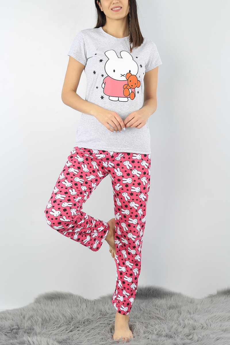 Gri Baskılı Bayan Pijama Takımı 52309