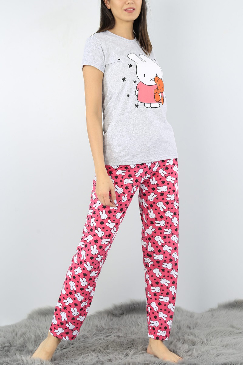 Gri Baskılı Bayan Pijama Takımı 52309