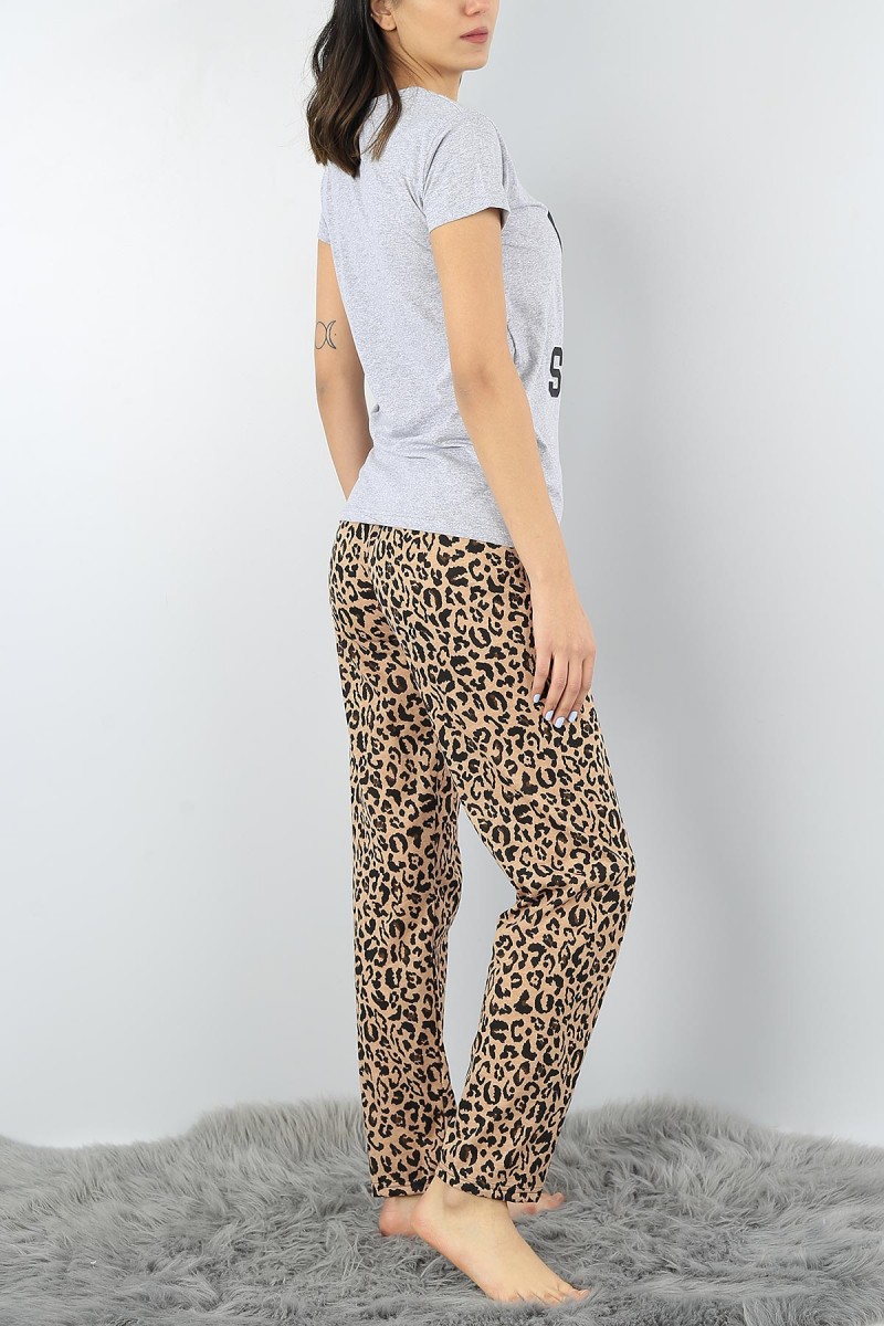 Gri Baskılı Bayan Pijama Takımı 52344