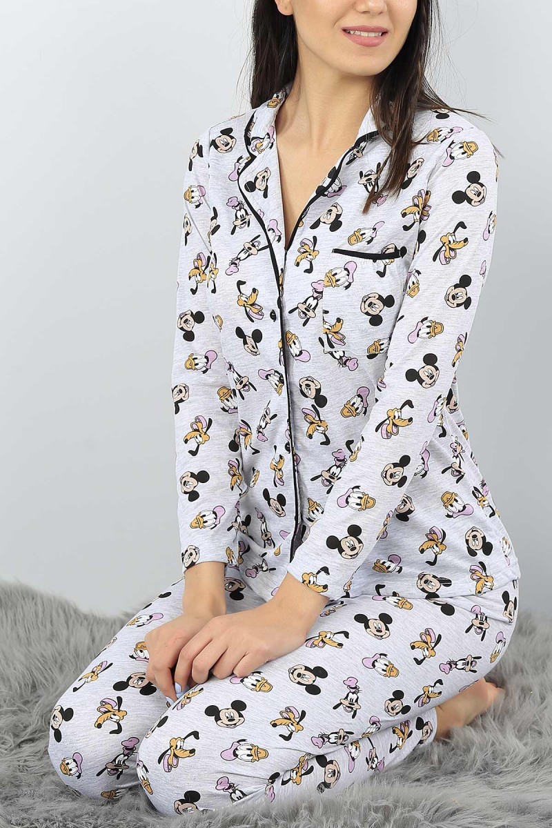 Gri Baskılı Bayan Pijama Takımı 52865